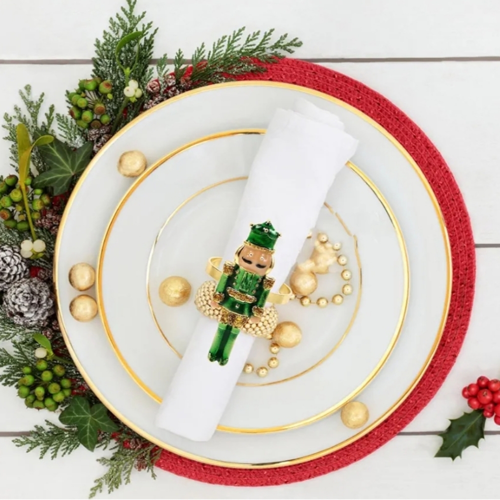 Nutcracker Napkin Ring Holder Christmas Green Gold